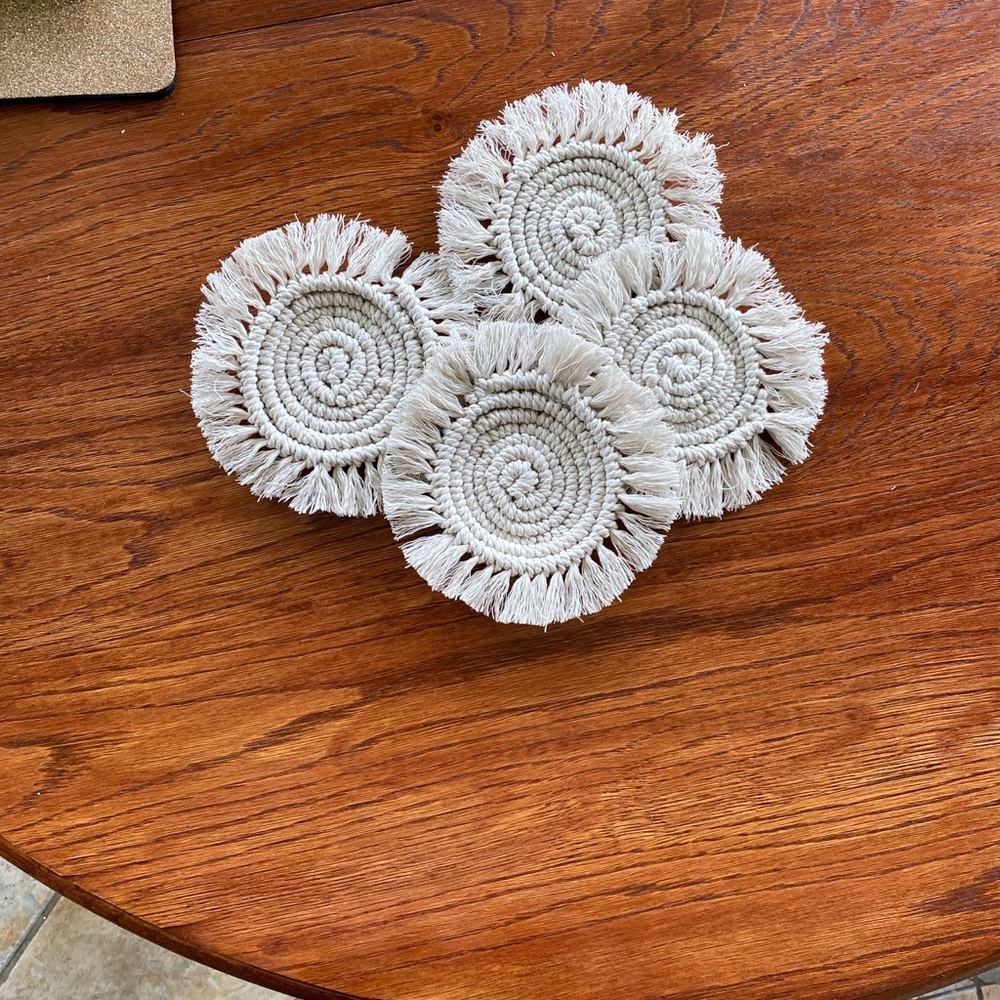 Beige macrame coasters